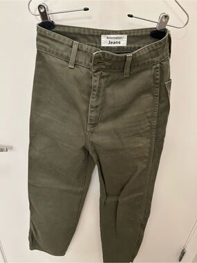 Reformation High Rise Fitted Straight Olive Green Jeana